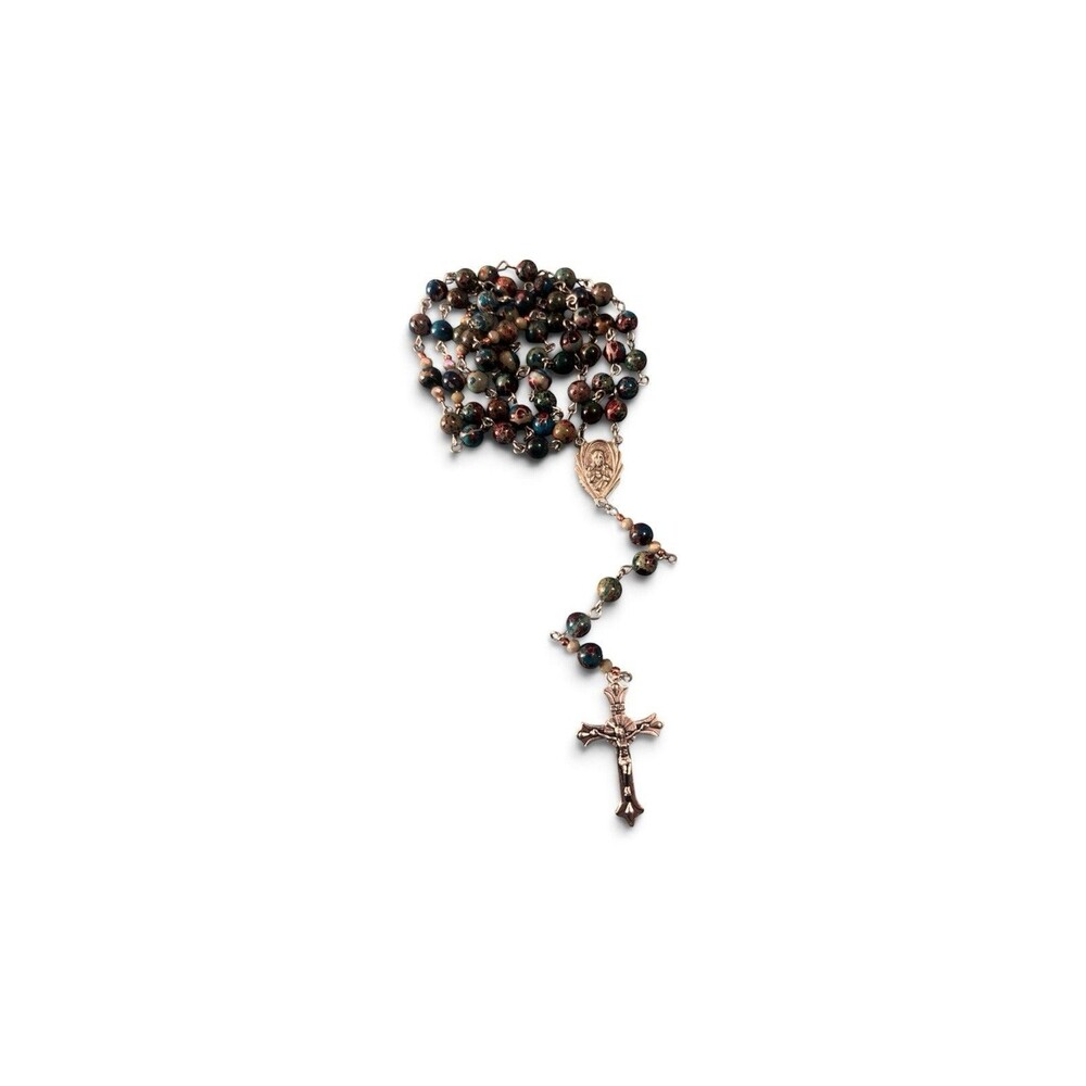 Handmade Blue Maroon Marbled Sacred Heart Jesus Mary Catholic Rosary